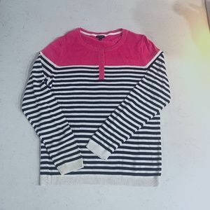 Talbots Button Neckline Pullover Striped Sweater Pink Black Large